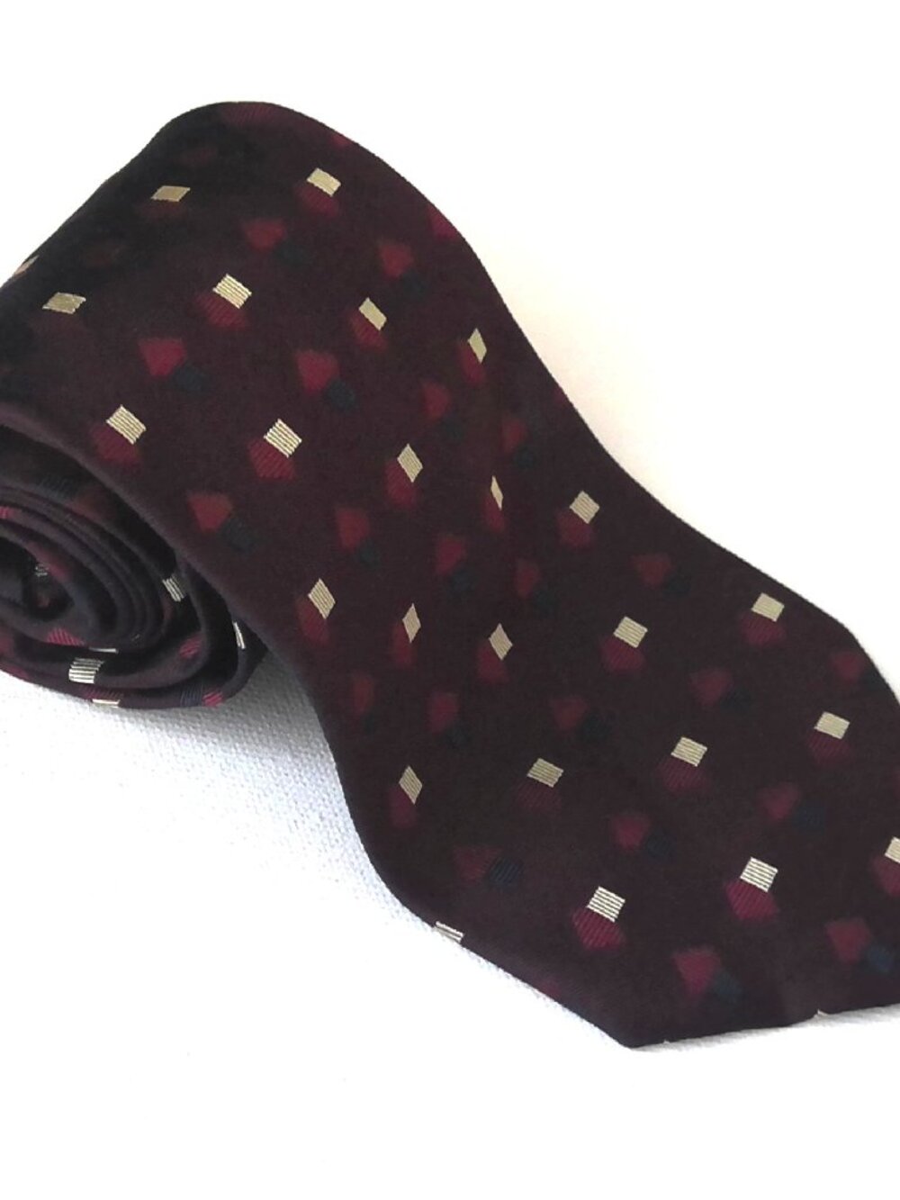 Bachrach Made in Italy Men's Silk Necktie Burgundy Cream Grayish Blue Retro Long